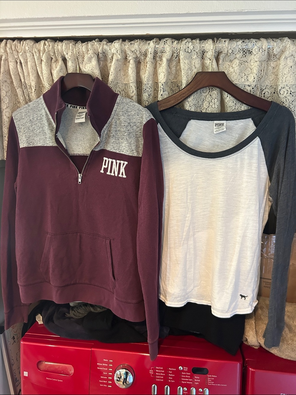 PINK Victoria's Secret Maroon & Heather Gray Pullover & raglan T bundle